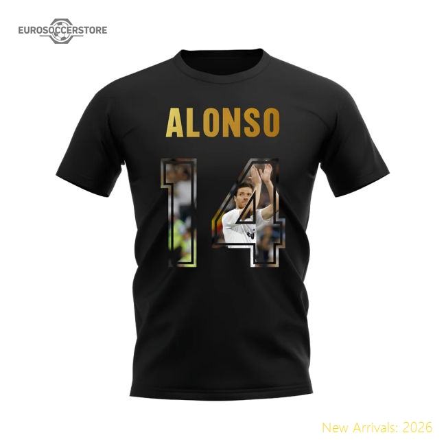 Xabi Alonso Name And Number Real Madrid T-Shirt (Black)-The Soccer Shirt Hub