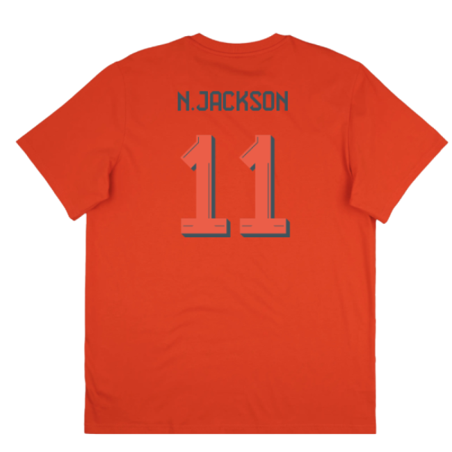 2025-2026 Bayern Munich Seasonal Graphic Tee (Red) (N.Jackson 11)-The Soccer Shirt Hub
