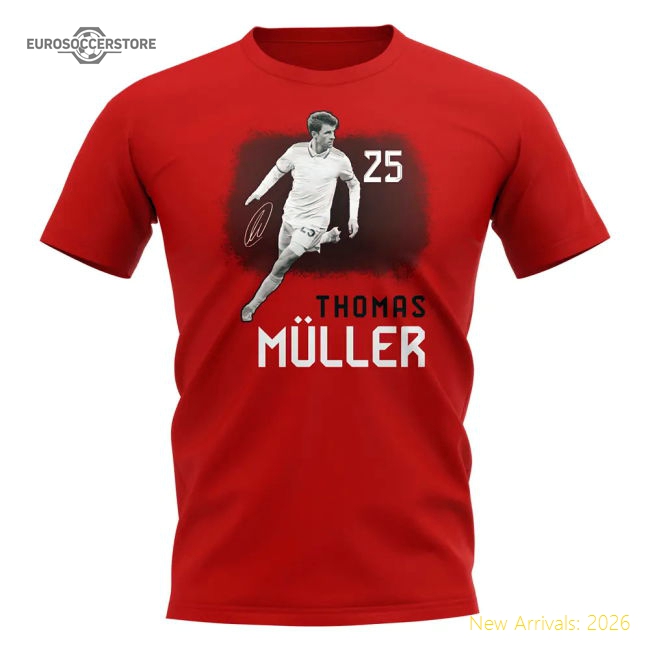 Thomas Muller 25 Bayern Munich Signature T-Shirt (Red)-The Soccer Shirt Hub