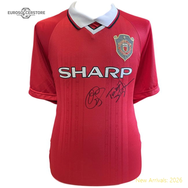 Manchester United FC 1999 Solskjaer & Sheringham Signed Shirt-The Soccer Shirt Hub