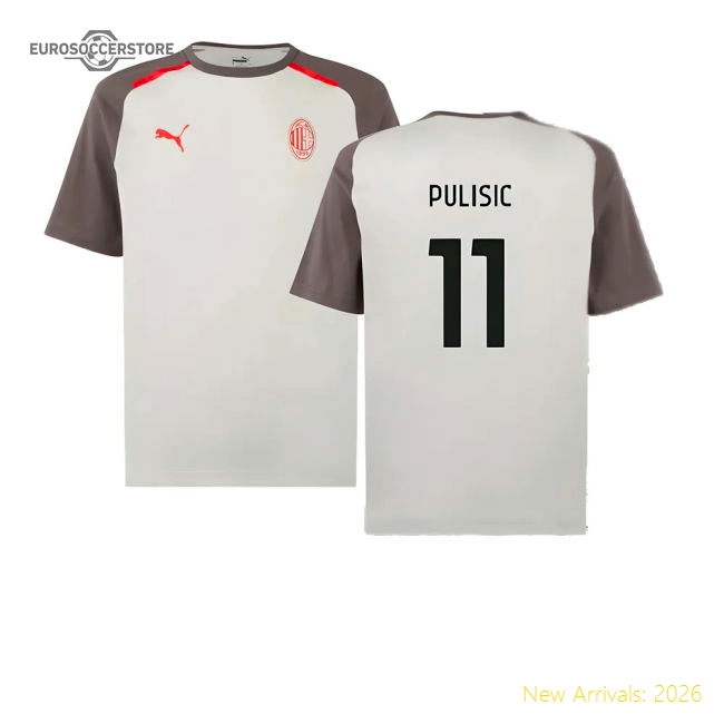 2023-2024 AC Milan Casuals Tee (Light Grey) (Pulisic 11)-The Soccer Shirt Hub