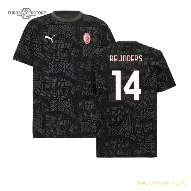 2025-2026 AC Milan ftblCulture Tee AOP (Black) (Reijnders 14)-The Soccer Shirt Hub
