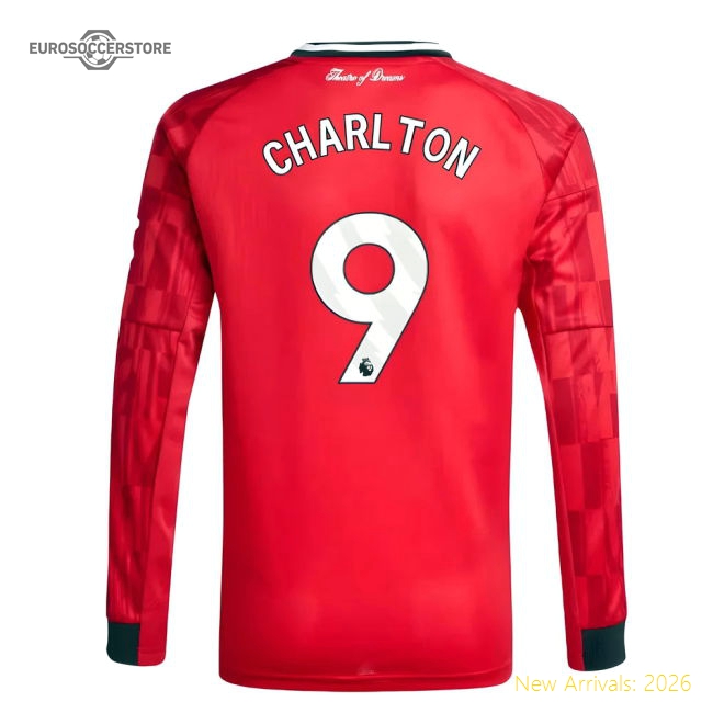 2025-2026 Man Utd Long Sleeve Home Shirt (Kids) (Charlton 9)-The Soccer Shirt Hub