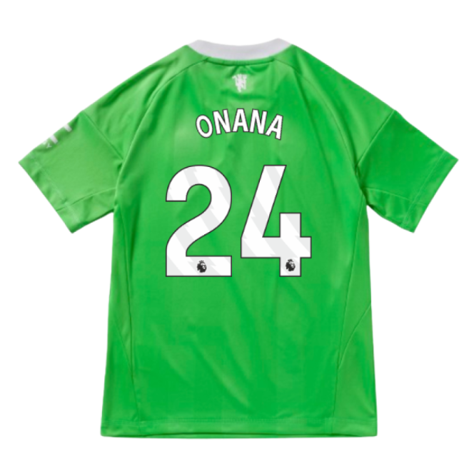 2025-2026 Man Utd Third Goalkeeper Shirt (Green) - Kids (Onana 24)-The Soccer Shirt Hub