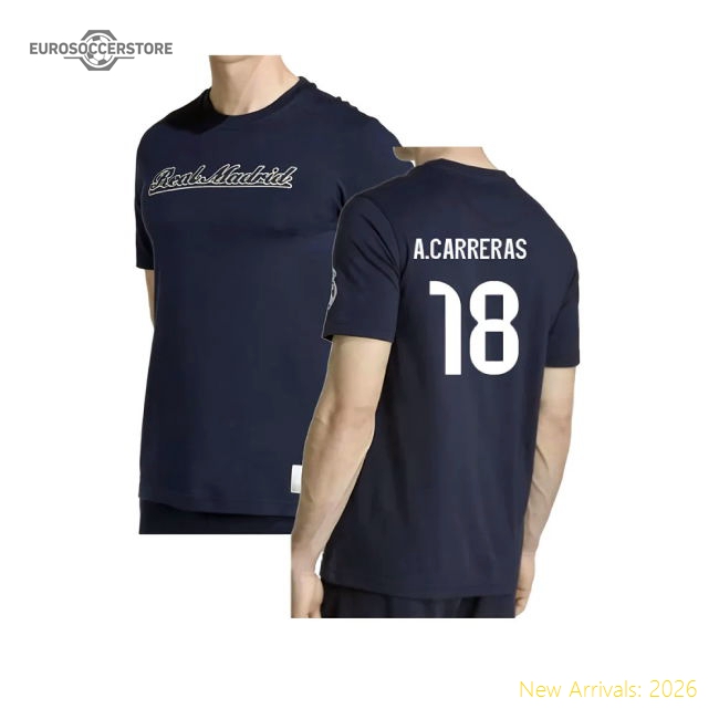2025-2026 Real Madrid US Tee (Navy) (A.Carreras 18)-The Soccer Shirt Hub
