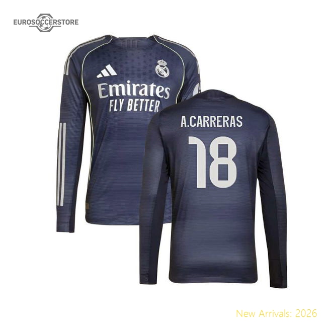 2025-2026 Real Madrid Authentic Long Sleeve Away Shirt (A.Carreras 18)-The Soccer Shirt Hub