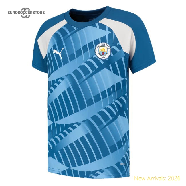 2023-2024 Man City Pre-Match Jersey (Lake Blue) - Kids (Doku 11)-The Soccer Shirt Hub