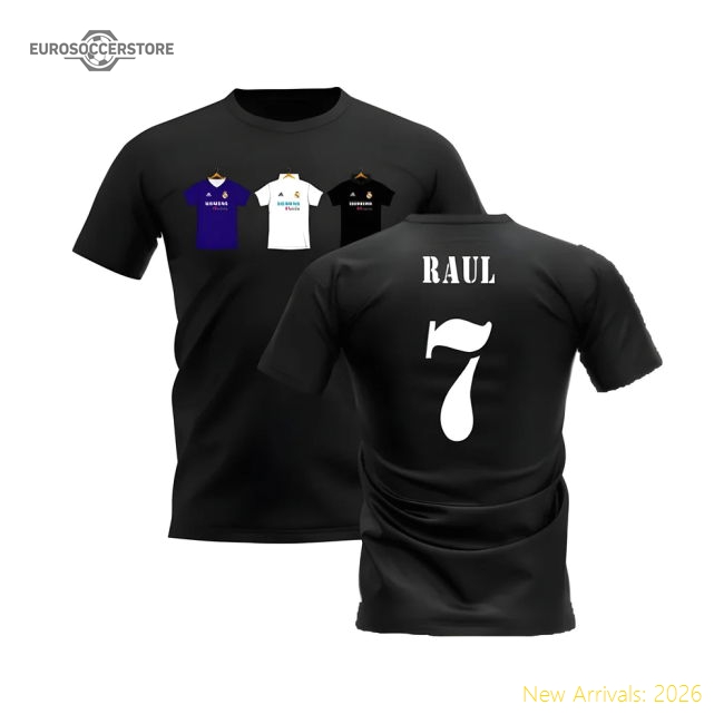 Real Madrid 2002-2003 Retro Shirt T-shirt (Black) (RAUL 7)-The Soccer Shirt Hub