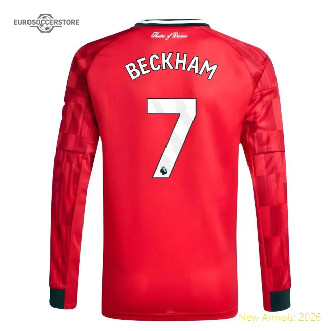 2025-2026 Man Utd Long Sleeve Home Shirt (Kids) (Beckham 7)-The Soccer Shirt Hub