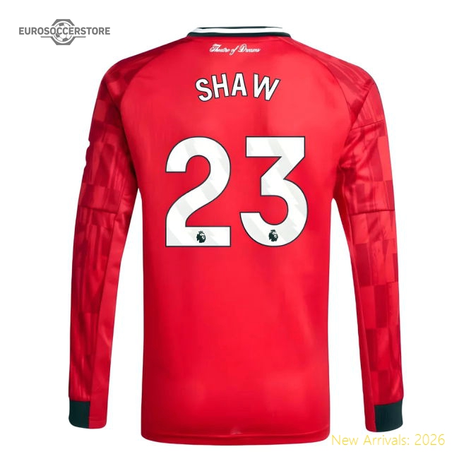 2025-2026 Man Utd Long Sleeve Home Shirt (Kids) (Shaw 23)-The Soccer Shirt Hub