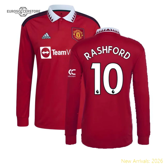 2022-2023 Man Utd Long Sleeve Home Shirt (RASHFORD 10)-The Soccer Shirt Hub