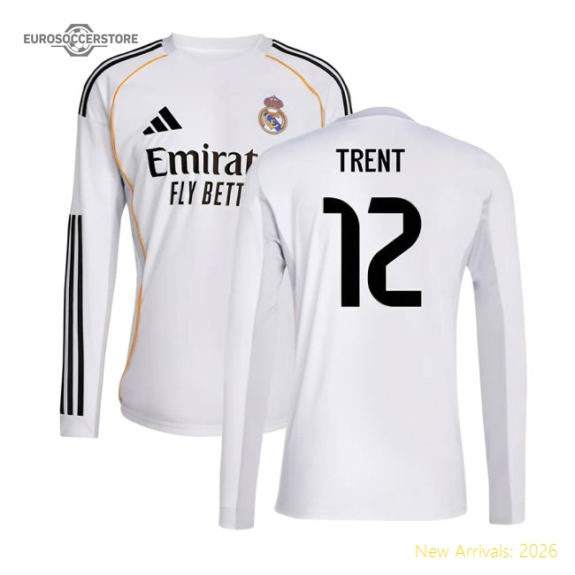 2025-2026 Real Madrid Long Sleeve Home Shirt (Trent 12)-The Soccer Shirt Hub