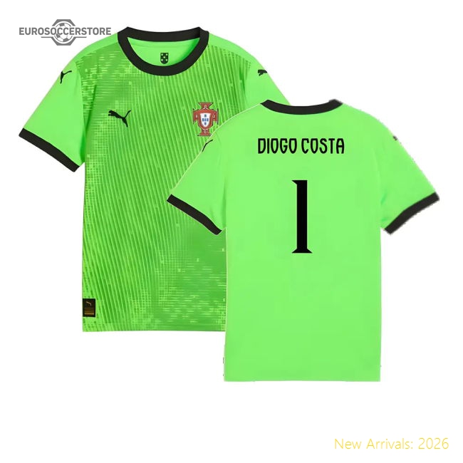 2025-2026 Portugal Home Goalkeeper Shirt (Green) - Kids (Diogo Costa 1)-The Soccer Shirt Hub