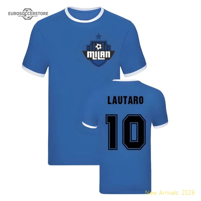 Lautaro Martinez Milan Ringer Tee (Blue)-The Soccer Shirt Hub