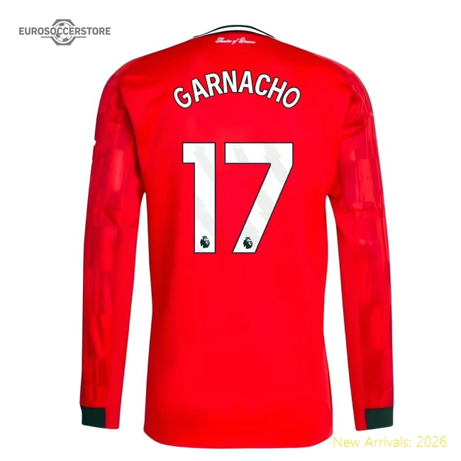 2025-2026 Man Utd Long Sleeve Home Shirt (Garnacho 17)-The Soccer Shirt Hub