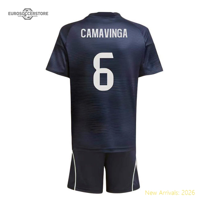 2025-2026 Real Madrid Away Youth Kit (Camavinga 6)-The Soccer Shirt Hub