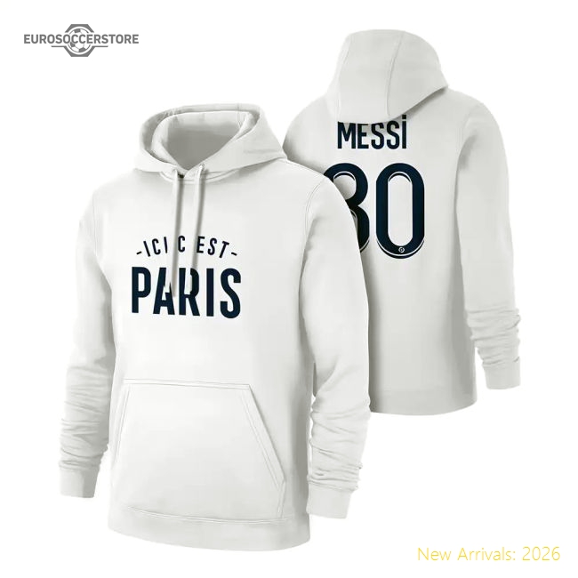 Paris ICI CEST 21 footer with hood MESSI, white-The Soccer Shirt Hub