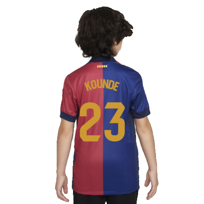 2024-2025 Barcelona Home Shirt (Sponsorless) - Kids (Kounde 23)-The Soccer Shirt Hub
