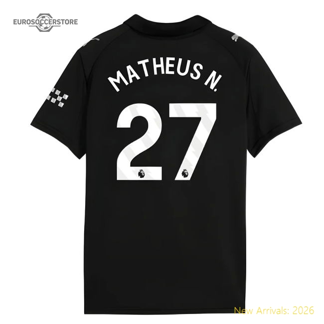 2025-2026 Man City Away Shirt (Kids) (Matheus N. 27)-The Soccer Shirt Hub
