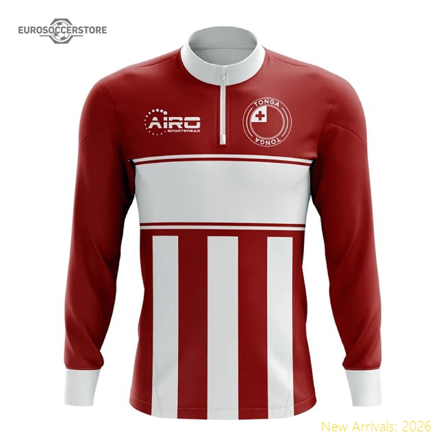 Tonga Concept Football Half Zip Midlayer Top (Red-White)-The Soccer Shirt Hub