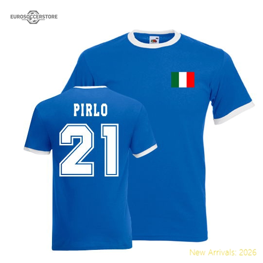 Andrea Pirlo Italy Ringer Tee (blue)-The Soccer Shirt Hub