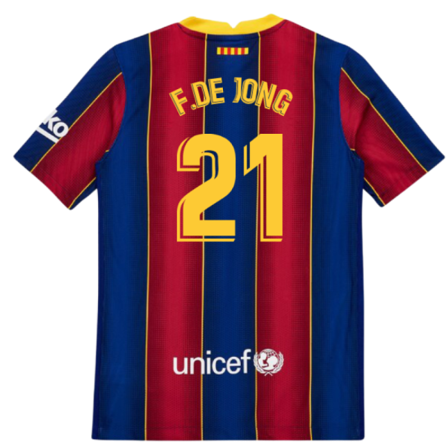 2020-2021 Barcelona Vapor Match Home Shirt (Kids) (F.DE JONG 21)-The Soccer Shirt Hub