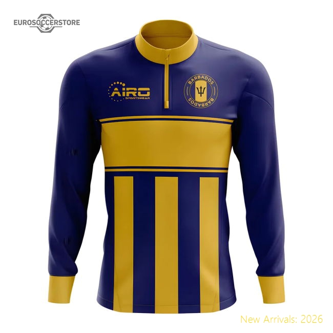 Barbados Concept Football Half Zip Midlayer Top (Blue-Yellow)-The Soccer Shirt Hub