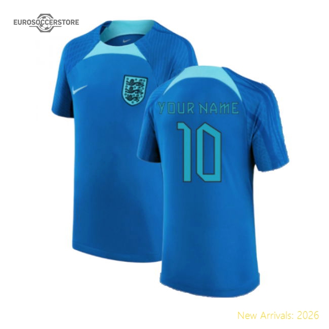 2022-2023 England Strike Dri-FIT Training Shirt (Blue) (Your Name)-The Soccer Shirt Hub