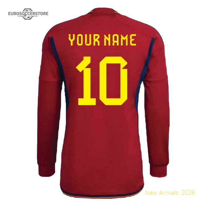 2022-2023 Spain Long Sleeve Home Shirt (Your Name)-The Soccer Shirt Hub