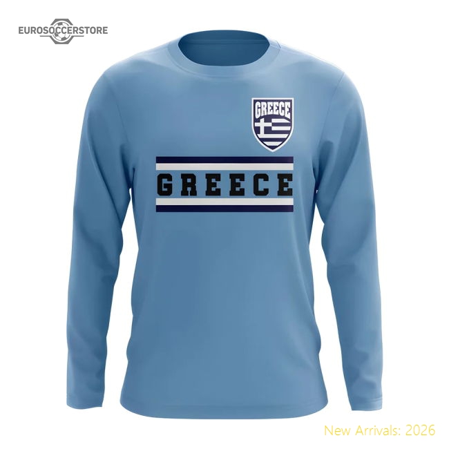 Greece Core Football Country Long Sleeve T-Shirt (Sky)-The Soccer Shirt Hub