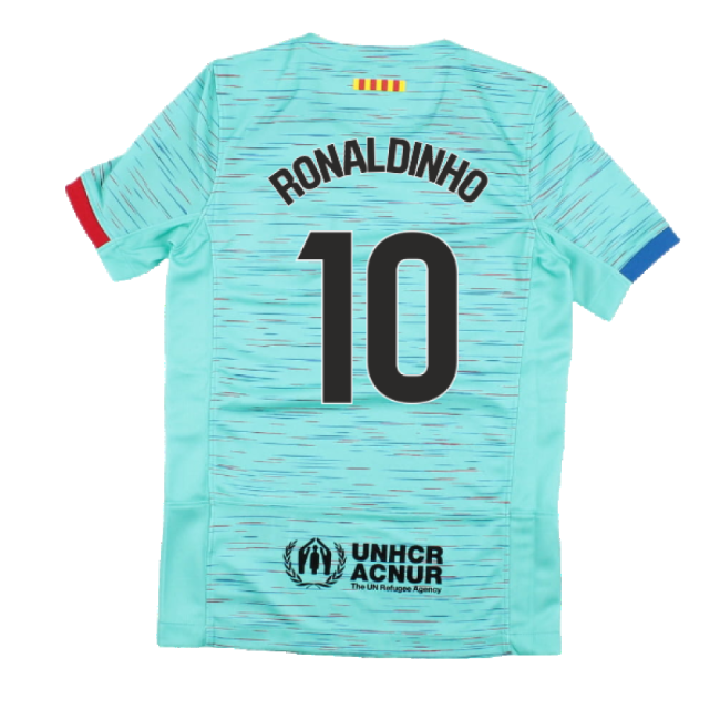 2023-2024 Barcelona Third Shirt (Kids) (Ronaldinho 10)-The Soccer Shirt Hub