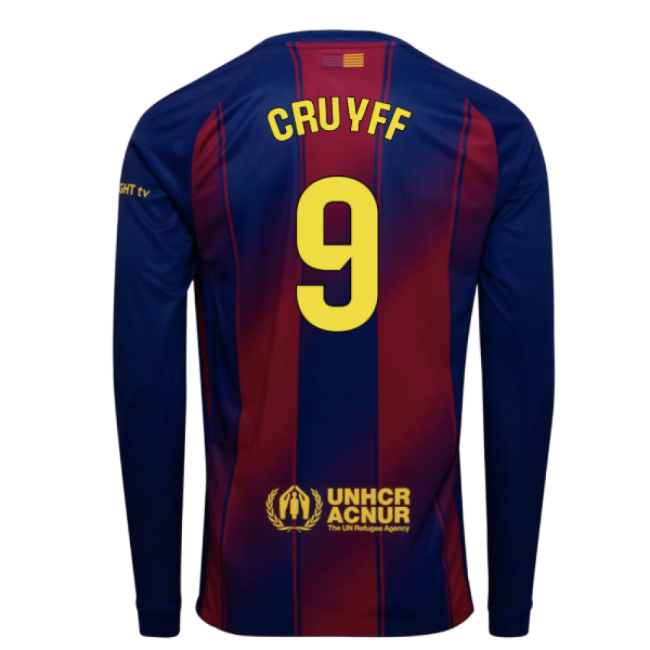 2025-2026 Barcelona Home Long Sleeve Shirt (Cruyff 9)-The Soccer Shirt Hub