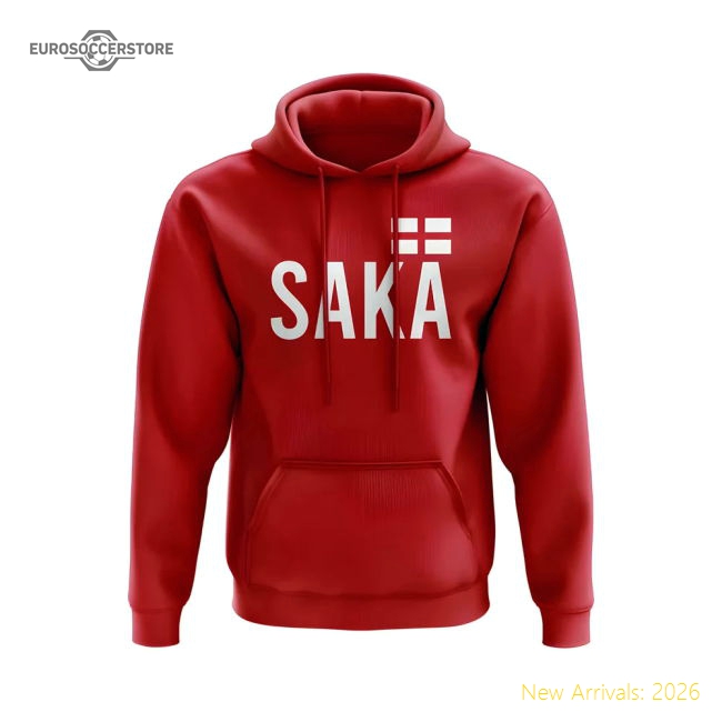 Bukayo Saka England Name Hoody (Red)-The Soccer Shirt Hub