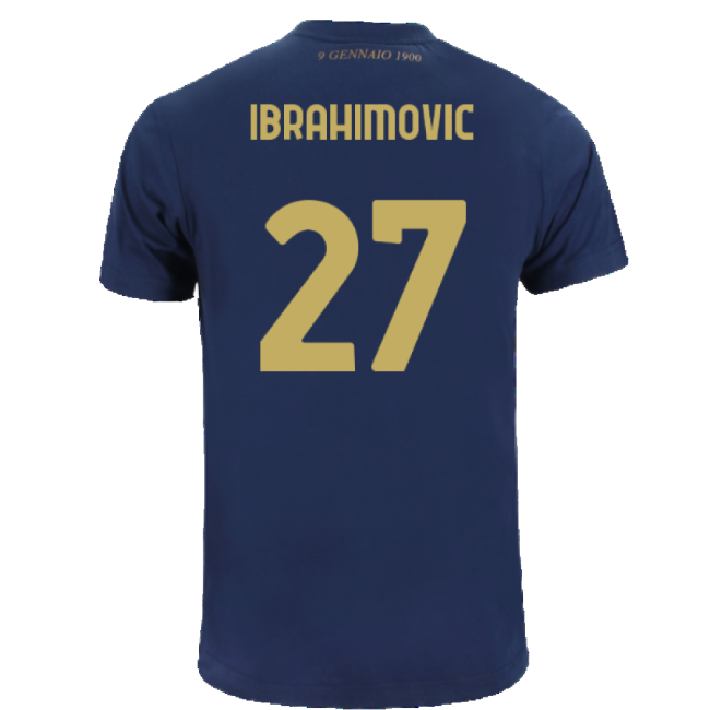 Lazio 125th Anniversary Cotton Tee (Navy) (Ibrahimovic 27)-The Soccer Shirt Hub