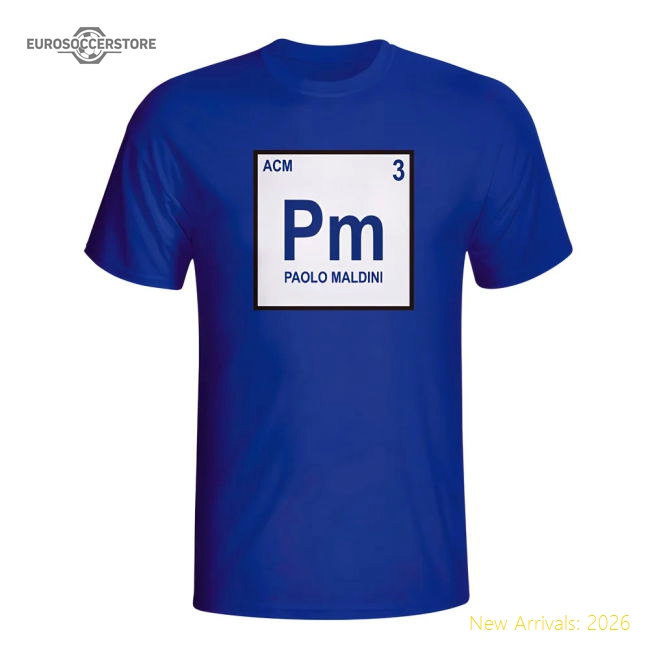 Paolo Maldini Italy Periodic Table T-shirt (blue)-The Soccer Shirt Hub