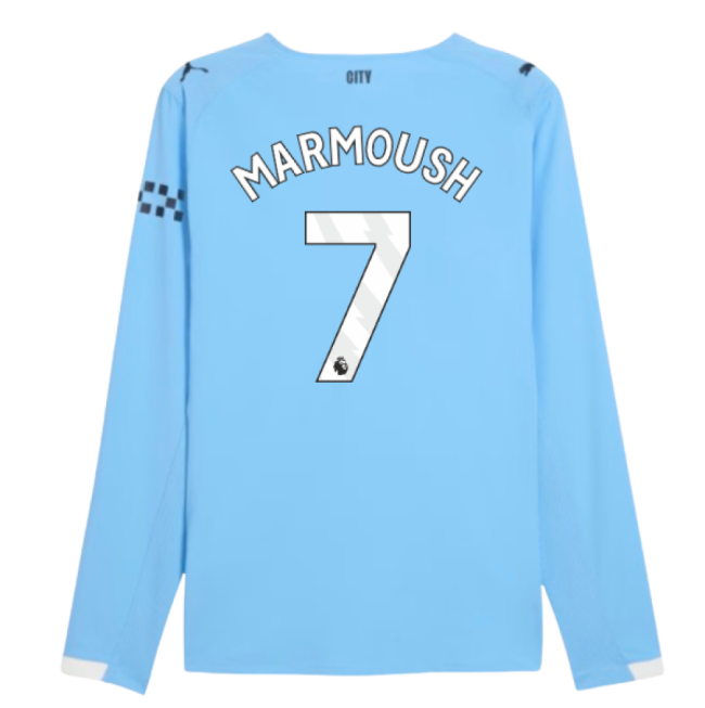 2025-2026 Man City Authentic Long Sleeve Home Shirt (Marmoush 7)-The Soccer Shirt Hub