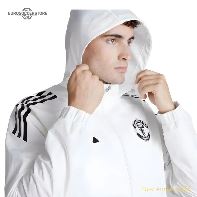 2025-2026 Man Utd Allweather Jacket (White)-The Soccer Shirt Hub