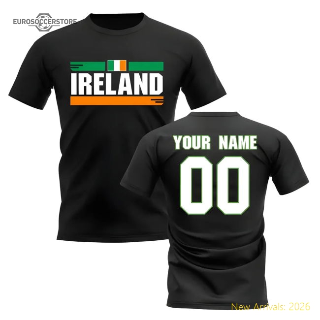 Personalised Ireland Fan Football T-Shirt (black)-The Soccer Shirt Hub