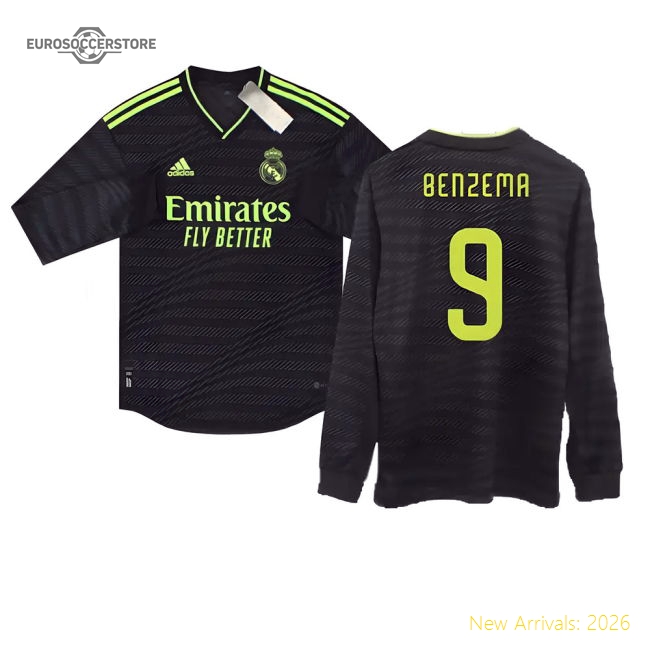 2022-2023 Real Madrid Authentic Long Sleeve Third Shirt (BENZEMA 9)-The Soccer Shirt Hub