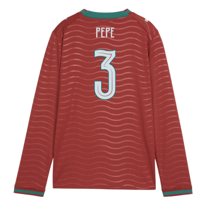 2026-2027 Portugal Long Sleeve Home Shirt (Kids) (Pepe 3)-The Soccer Shirt Hub