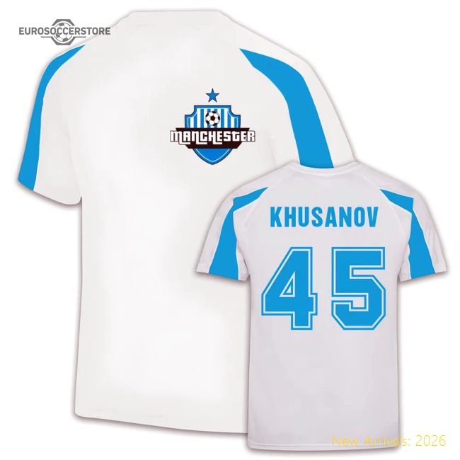 Manchester City Sports Training Jerseys (Khusanov 45)-The Soccer Shirt Hub