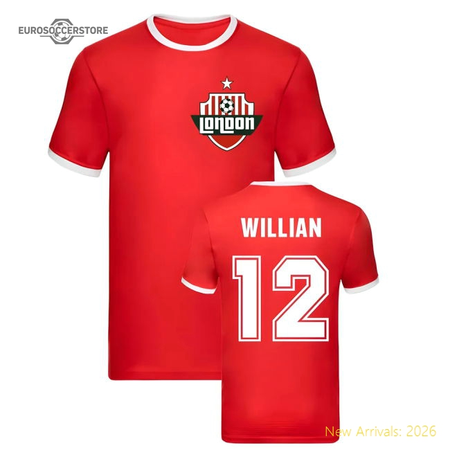 Willian Arsenal Ringer Tee (Red)-The Soccer Shirt Hub