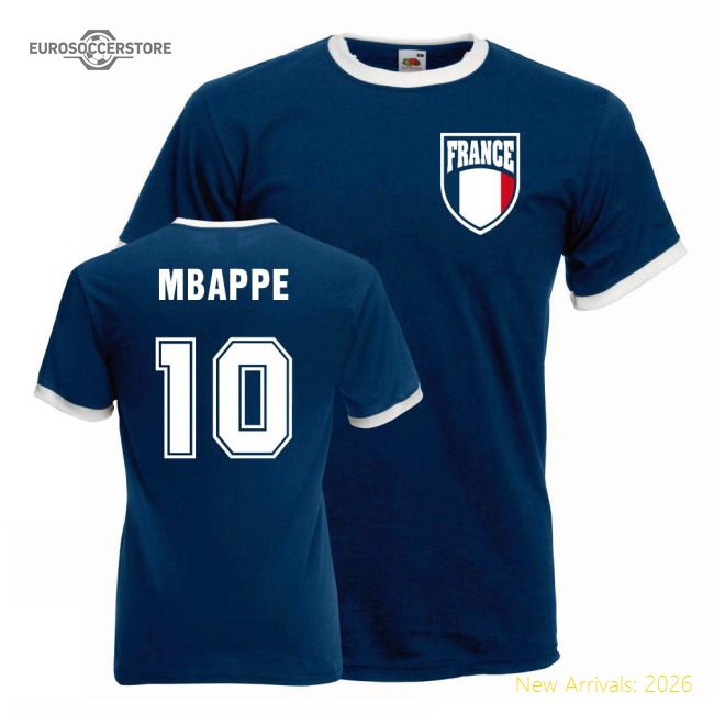Kylian Mbappe France Ringer Tee (blue)-The Soccer Shirt Hub