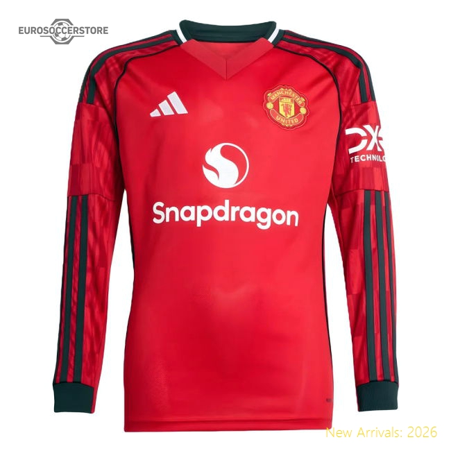 2025-2026 Man Utd Long Sleeve Home Shirt (Kids)-The Soccer Shirt Hub
