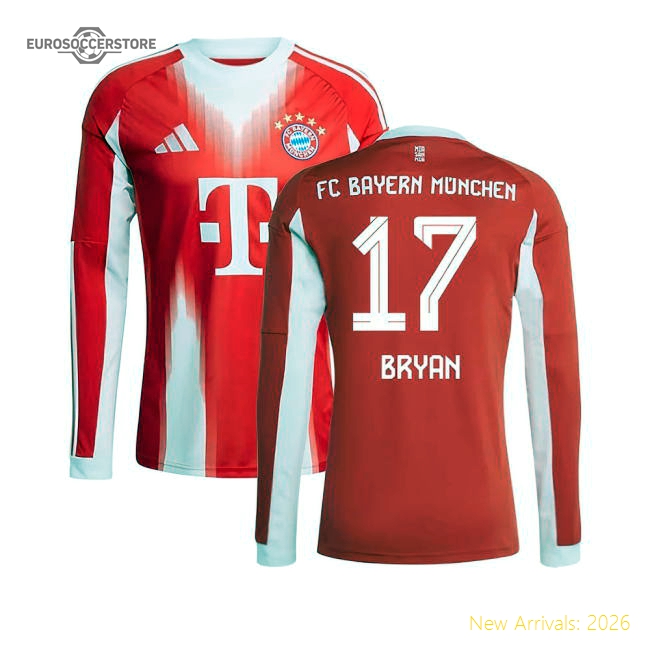 2025-2026 Bayern Munich Long Sleeve Home Shirt (Bryan 17)-The Soccer Shirt Hub