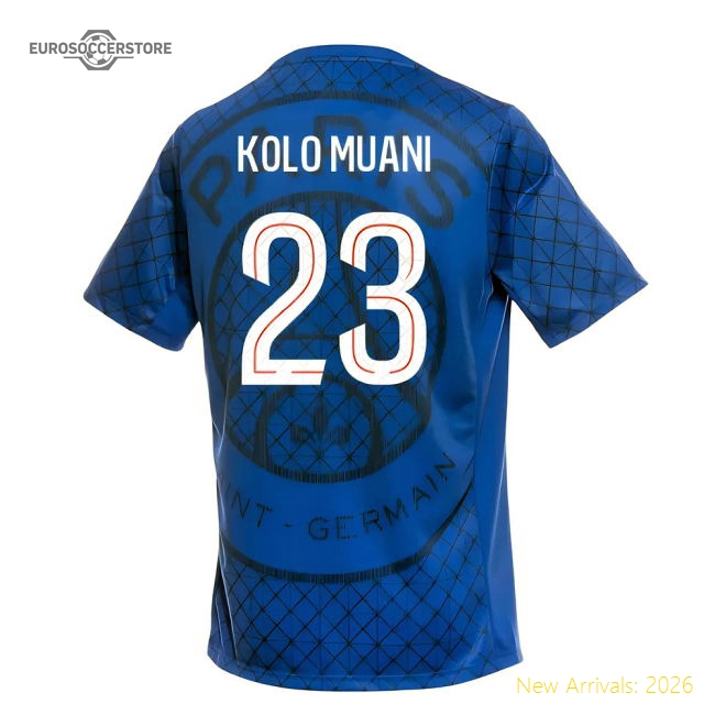 2025-2026 PSG Academy Pro Home Pre Match Shirt (Royal) (Kolo Muani 23)-The Soccer Shirt Hub