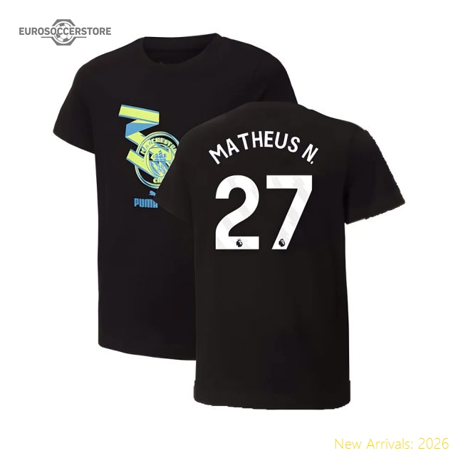 2024-2025 Man City ftblCulture Tee (Black) (Matheus N. 27)-The Soccer Shirt Hub