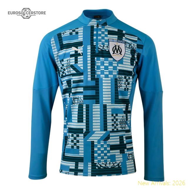 2024-2025 Marseille Prematch 1/4 Zip Top (Bleu Azur)-The Soccer Shirt Hub