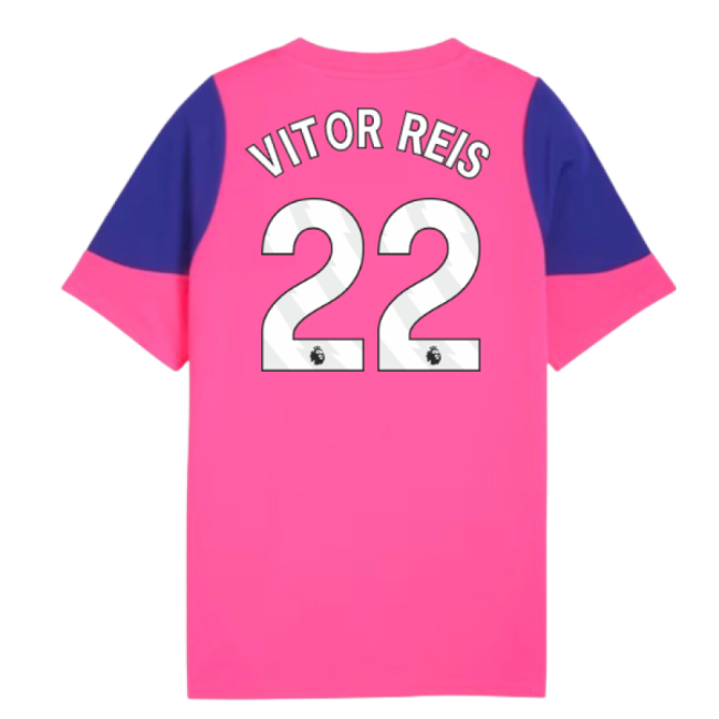 2025-2026 Man City Training Jersey (Fluro Pink) - Kids (Vitor Reis 22)-The Soccer Shirt Hub