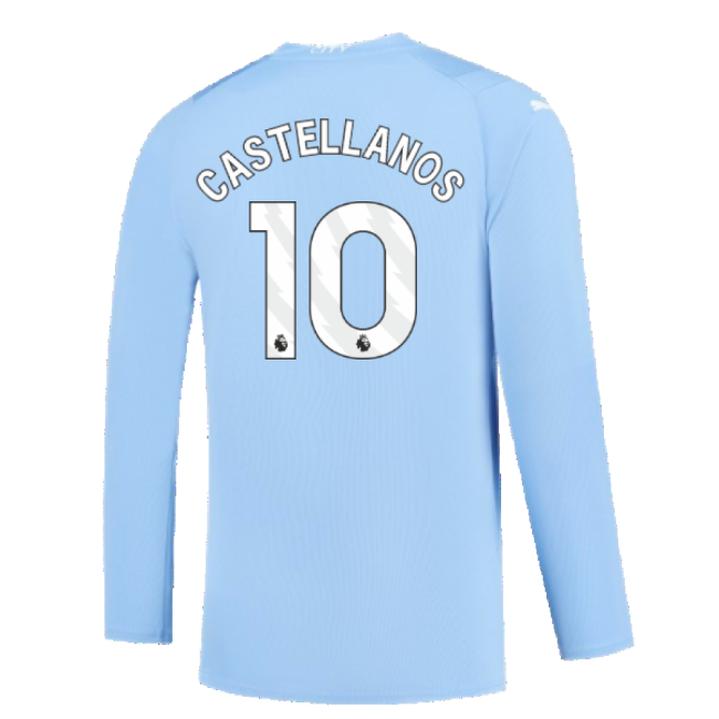 Manchester City 2023-2024 Puma Home Long Sleeved Shirt (S) (Good) (Castellanos 10)-The Soccer Shirt Hub